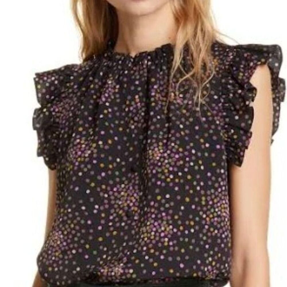 NWOT Kate Spade New York black polka dot button-up blouse S Office Siren Classic
